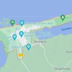 Mapa pokazuje atrakcje w Łebie: plaże, parki, labirynt i muzeum. Gdzie jest Łeba? Tutaj!
