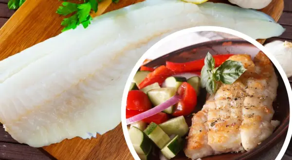 Sezon na ryby bałtyckie: świeży filet z dorsza i grillowana ryba z sałatką z pomidorów i ogórków.