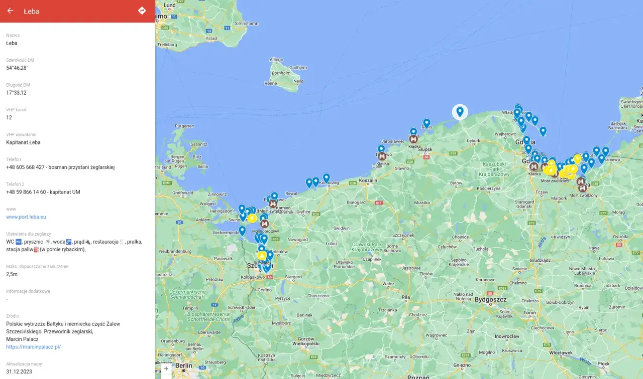 mapa polskie wybrzeże wsch&oacute;d słońca