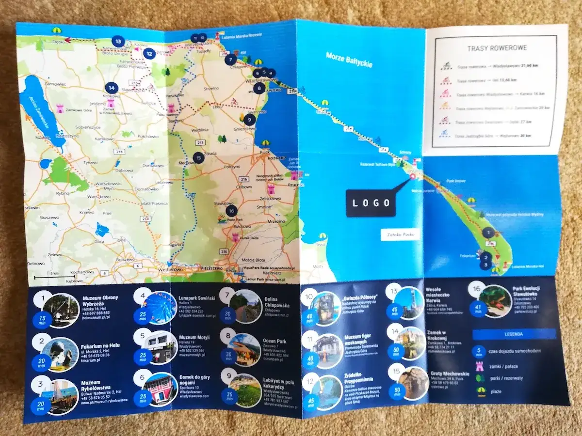 Mapa Jastarni z wyróżnionymi strefami noclegowymi